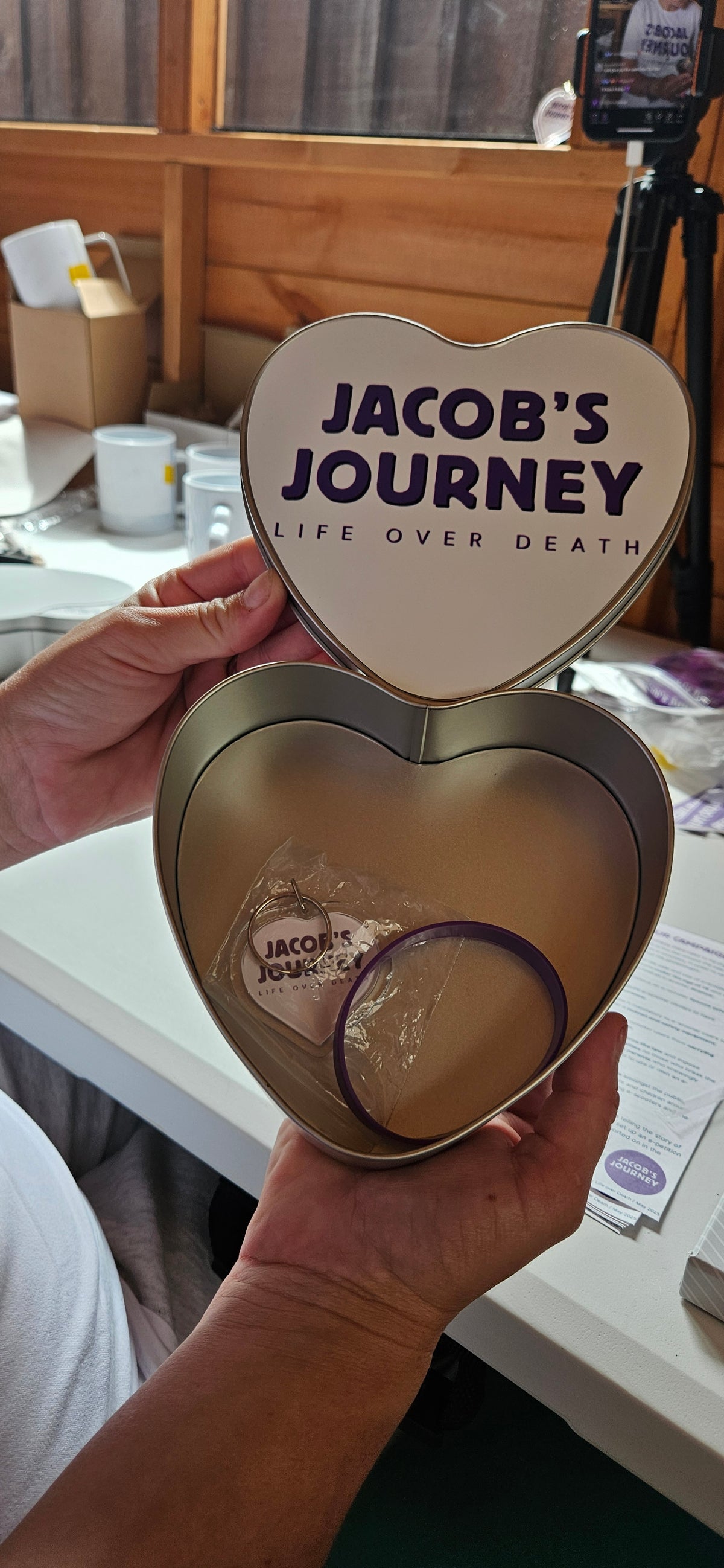Jacob’s Journey heart tin,keyring and band set