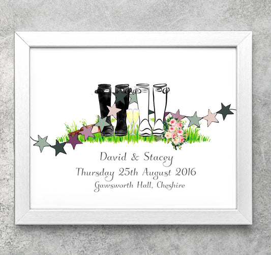 Wedding day wellington boot print